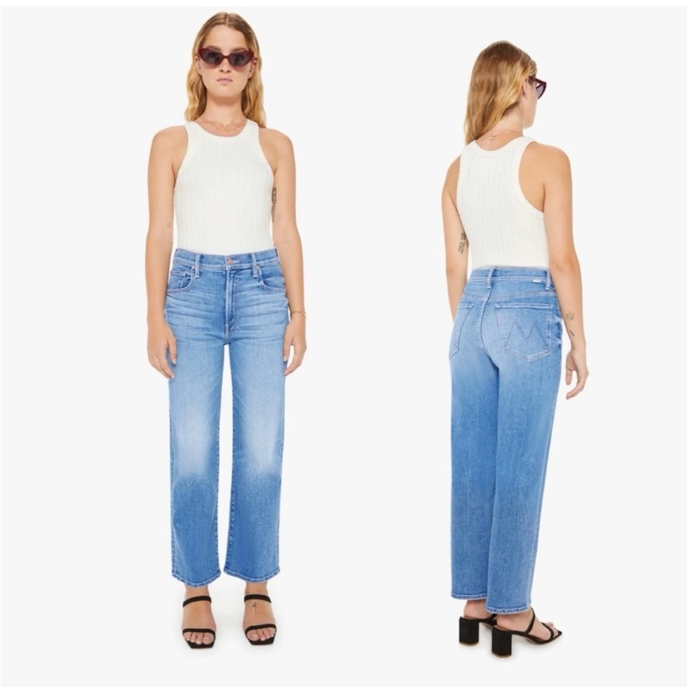 MOTHER Lil Rambler Zip Flood out of the blue wide straight leg petite